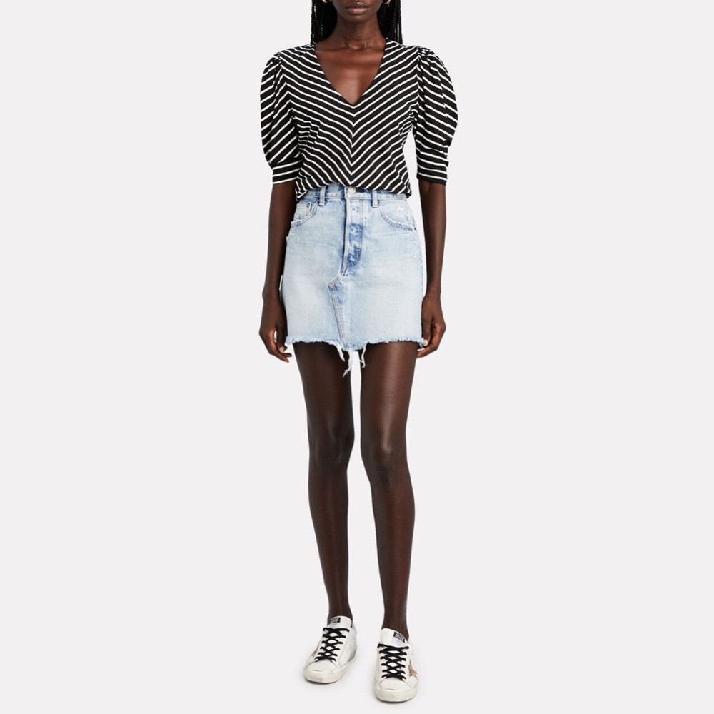 FRAME Shirred Stripe Puff Sleeve Top